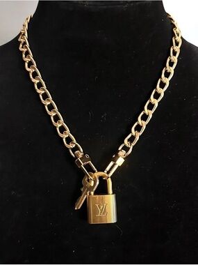 Louis Vuitton Gold Padlock and Key Chain Necklace